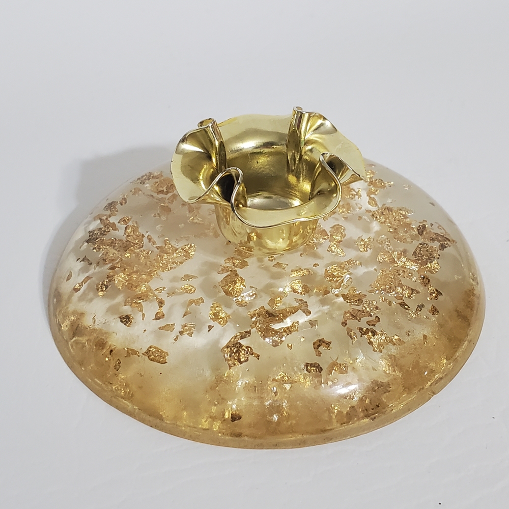 Pair Vintage Gold Flake Round Resin Candlestick Taper Holders - Picture 3 of 7